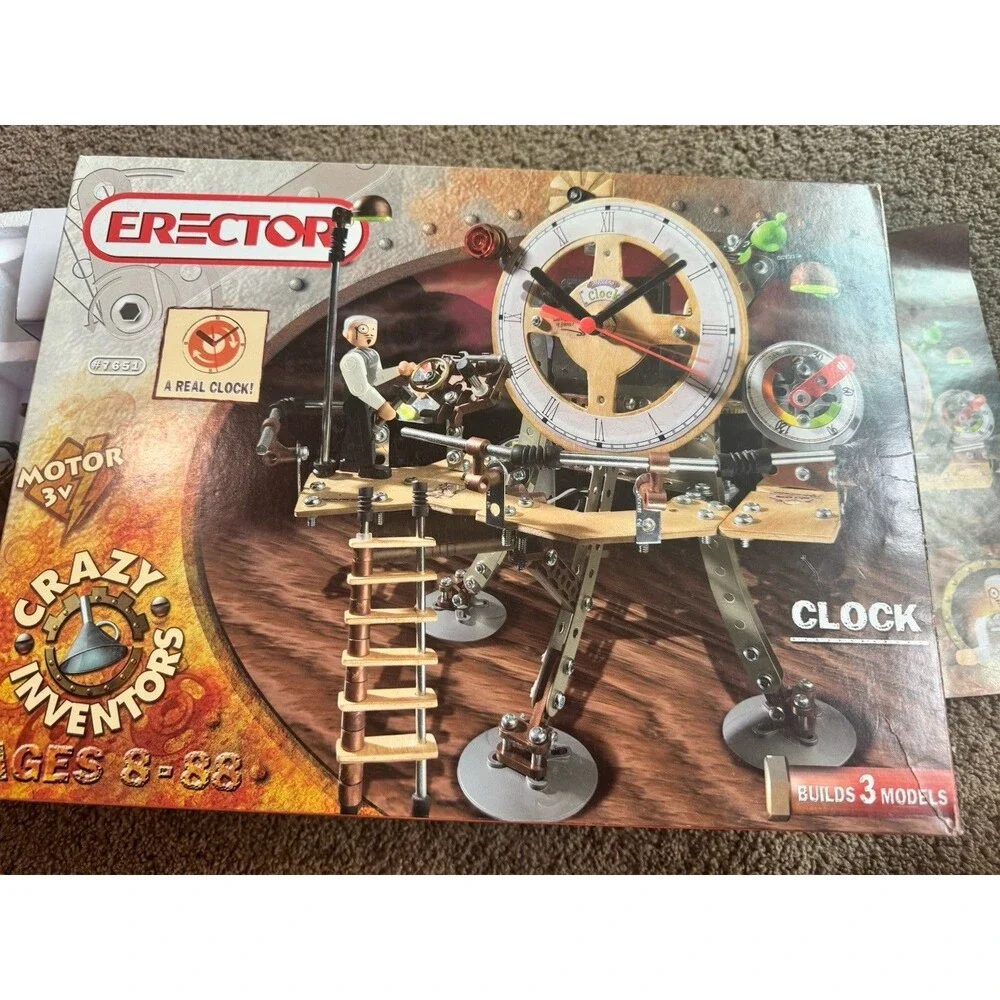 RARE Meccano Erector #7651 Time Machine Clock 3-in-1 Model Set Appears Complete